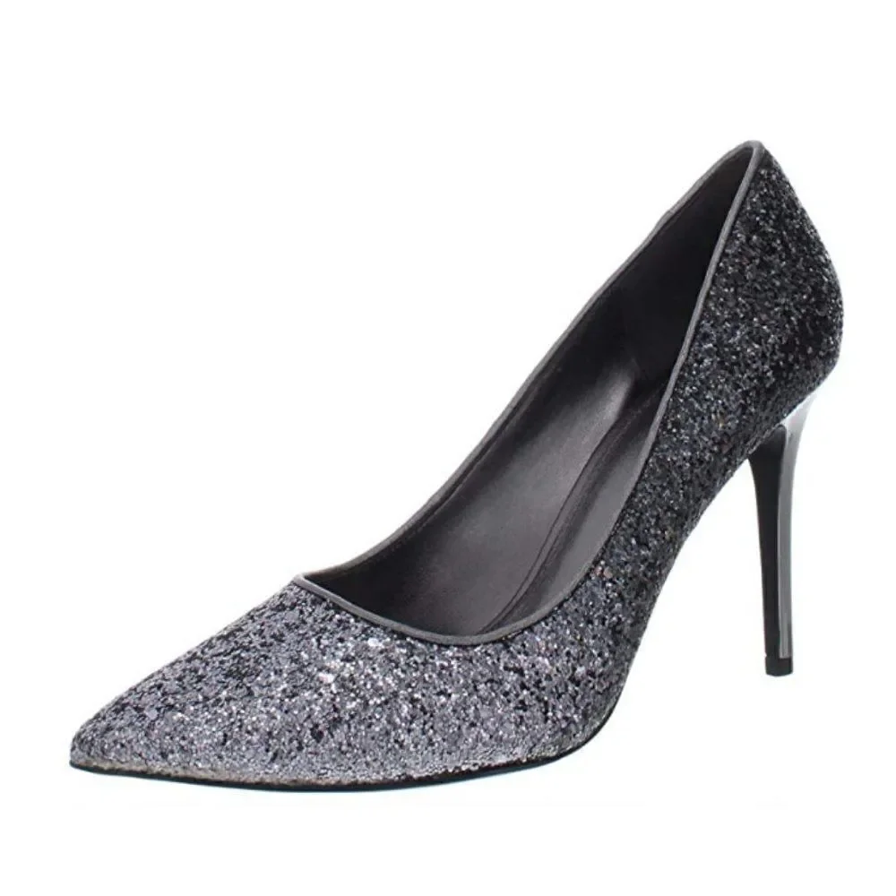 Michael Michael Kors Claire Pump Silver Metallic Leather Pointed Toe SH-052